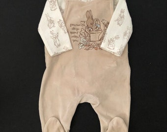 Conjunto Bebé Niño Peto Y Top Terciopelo Beige 0/3 Meses