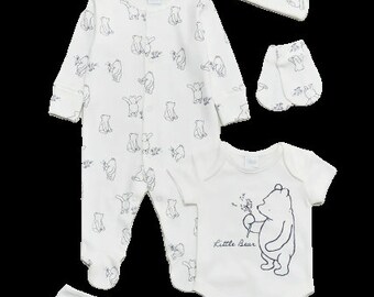 Winnie The Pooh Baby Boys Girls 5 Piece Sleepsuit Starter Set  3/6 Months