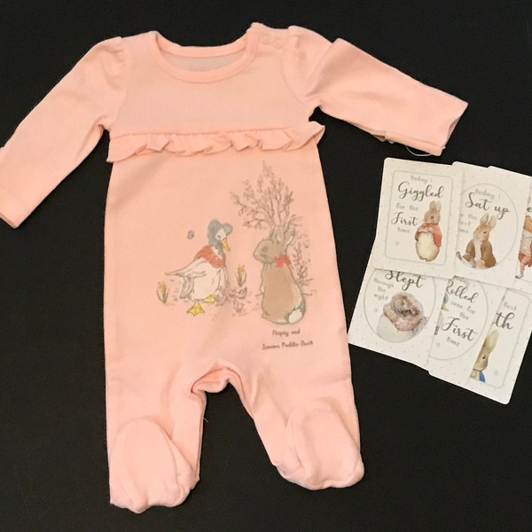 Baby girls Jemima Puddle Duck And Flopsy Sleepsuit 6 Memory Cards 3/6 Months