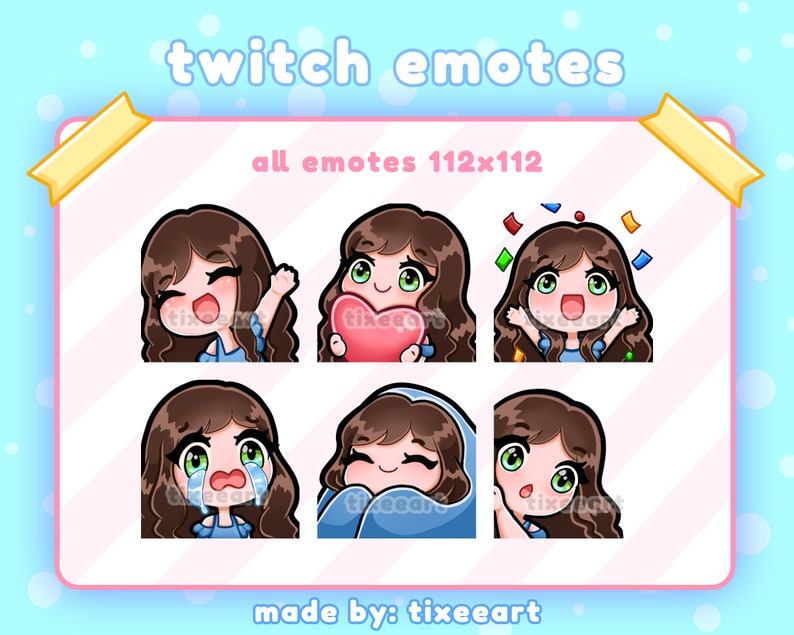 Twitch Emotes Chibi Longhair brunette Blue Green Eyes - Etsy