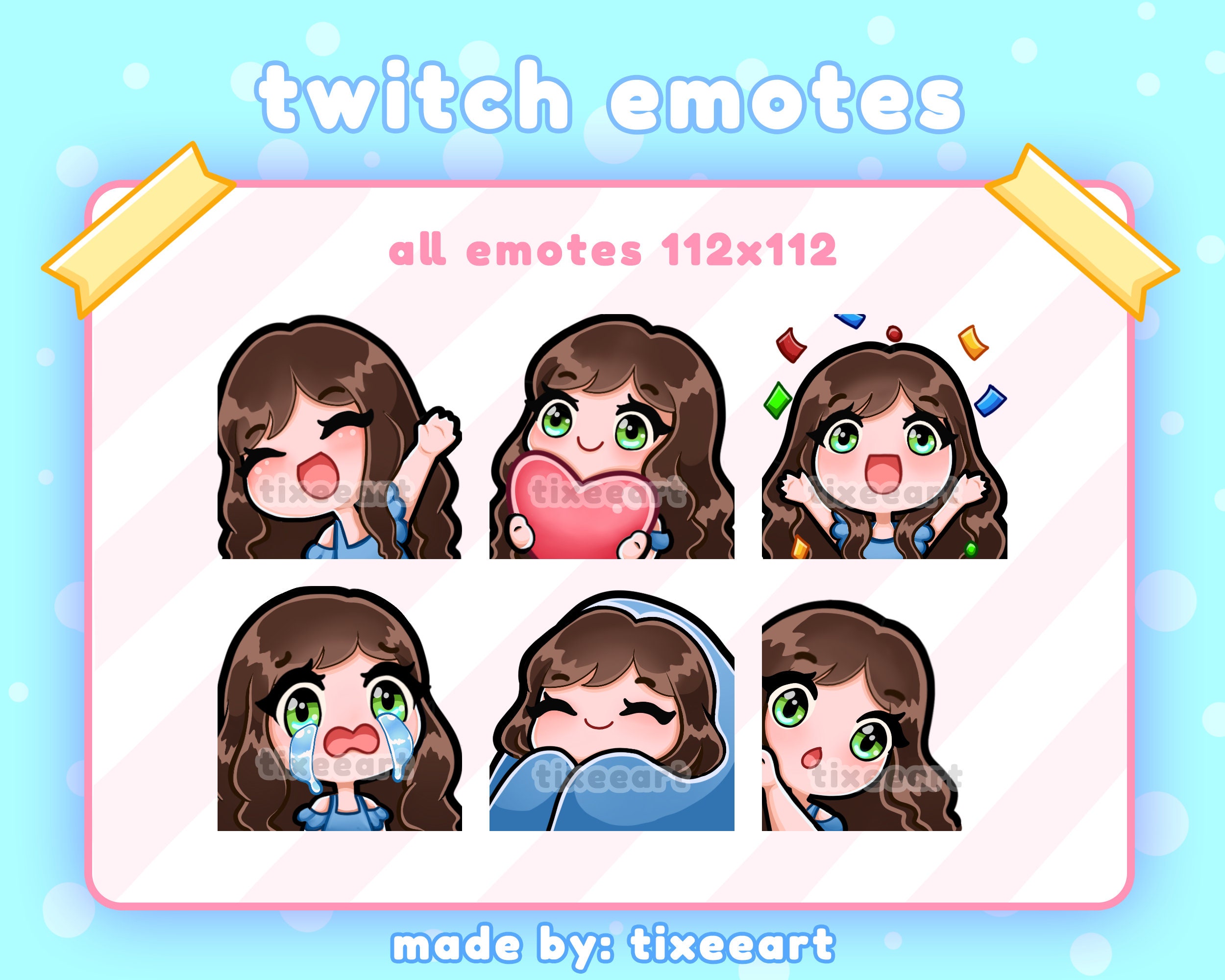 Twitch Emotes Chibi Longhair brunette Blue Green Eyes - Etsy