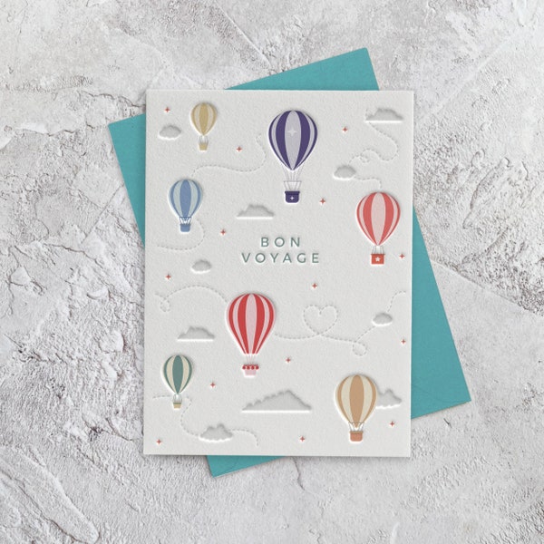 Bon Voyage Letterpress Style Greeting Card (leaving, travelling)