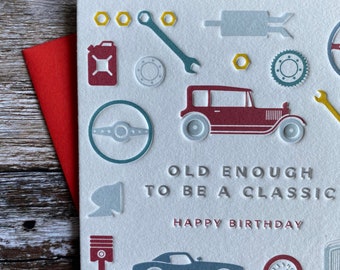 Happy Birthday Classic Car Letterpress Card (Dad, Husband, Grandad, Friend)