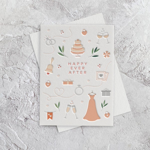 Happy Ever After Wedding Letterpress Style Carte de vœux