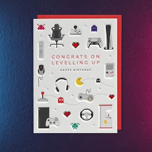 Happy Birthday Gaming Letterpress Card (Dad, Husband, Wife, Friend, Brother, Sister,Son, Daughter) Computer Games