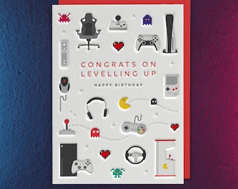 Happy Birthday Gaming Letterpress Card (Dad, Husband, Wife, Friend, Brother, Sister,Son, Daughter) Computer Games