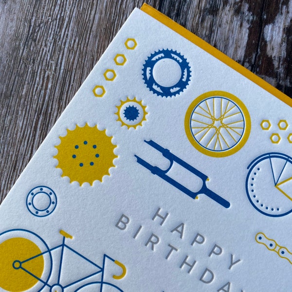 Happy Birthday Cycling Letterpress Greeting Card (Dad, Brother, Friend, Sport)