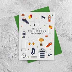 Cartão de felicitações estilo impressão tipográfica de feliz aniversário para rúgbi (pai, irmão, amigo, esporte, futebol)