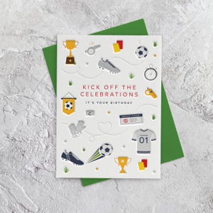 Gelukkige verjaardag wenskaart voetbal boekdruk stijl (vader, broer, zus, vriend, sport, voetbal)