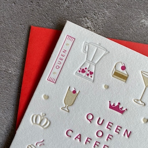 Queen of Caffeine (Coffee Lovers) Letterpress Carte de vœux Carte d'anniversaire, ami