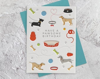 Happy Birthday Dogs Letterpress Card (Brother, Sister, Dad, Mum, Son, Daughter)