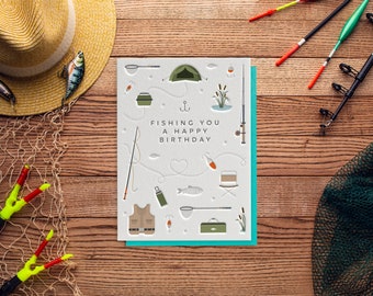 Happy Birthday Fishing Letterpress Card (Dad, Husband, Grandad, Friend)