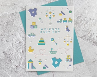 Baby Boy Letterpress Style Greeting Card (New Baby)