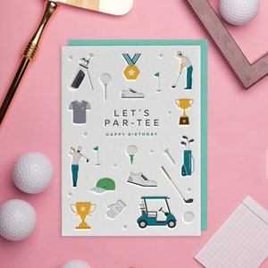 Cartão de Feliz Aniversário com Letras Impressas para Golfe (Pai, Marido, Avô, Amigo)