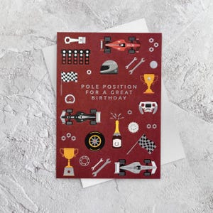 Cartão de felicitações estilo tipografia de feliz aniversário Fórmula 1, F1, automobilismo (pai, irmão, amigo, esporte)