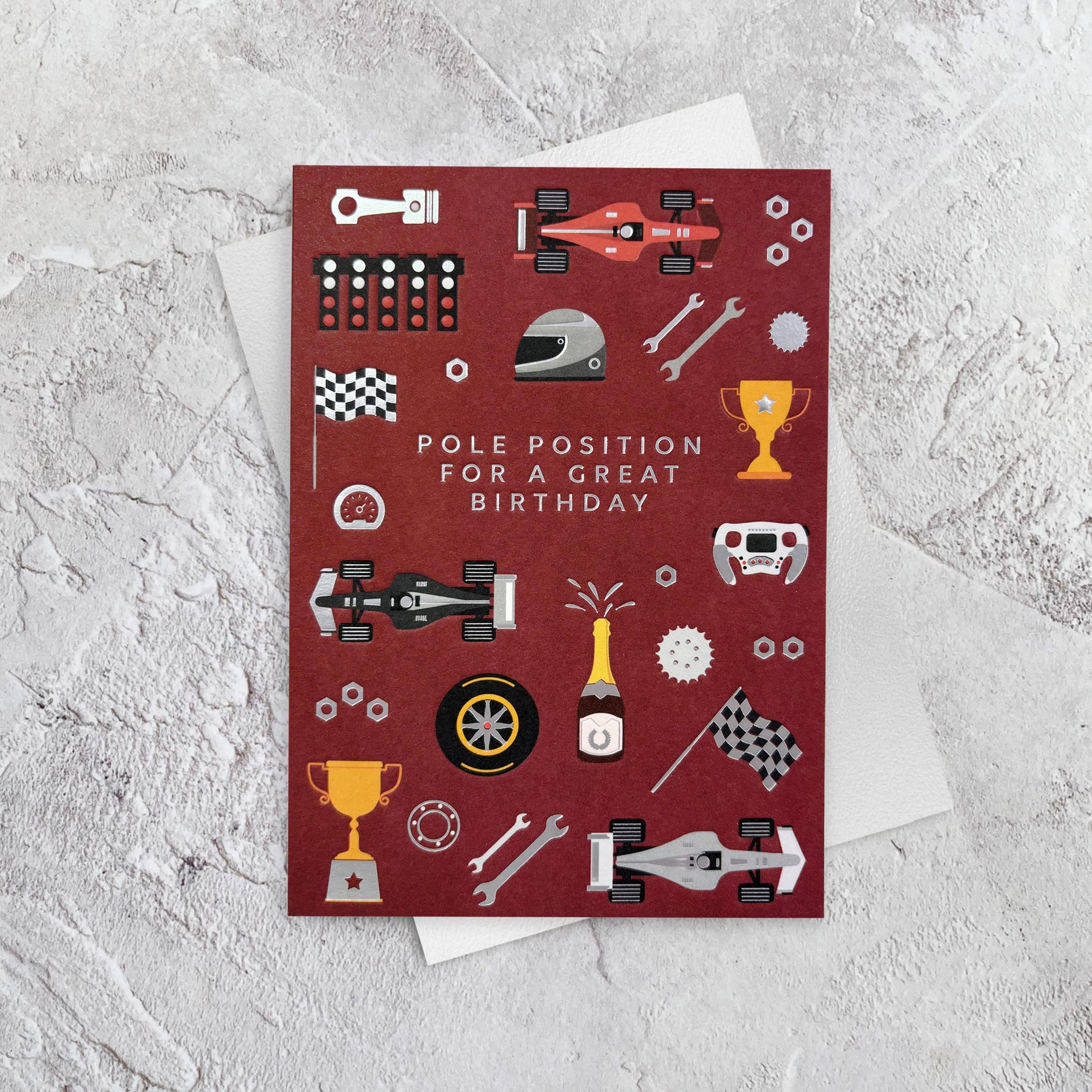 Happy Birthday Formula 1, F1, Motorsport Letterpress Style  Greeting Card (Dad, Brother, Friend, Sport)