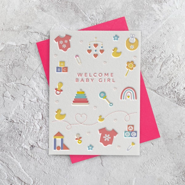 Baby Girl Letterpress Style Greeting Card (New Baby)