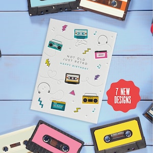 Gelukkige verjaardag retro jaren 80 cassettebandje boekdruk stijl kaart (vader, echtgenoot, vrouw, vriend, broer, zus)