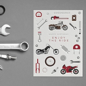 Cartão de Feliz Aniversário em Estilo de Impressão Digital para Motocicleta (Pai, Marido, Avô, Amigo)