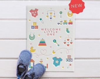 Baby Boy or Girl Letterpress Style Greeting Card (New Baby)