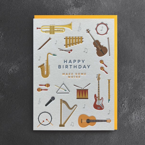 Happy Birthday Music Letterpress Style Card