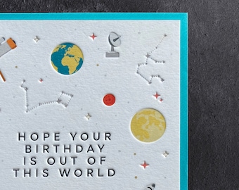 Happy Birthday Space Letterpress Card (zoon, dochter, zus, broer, vader, man, vriend)