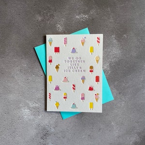 Biglietto d'auguri in stile tipografico "Ti amo più della gelatina e del gelato", per amico, marito, moglie, fidanzato, compleanno, anniversario