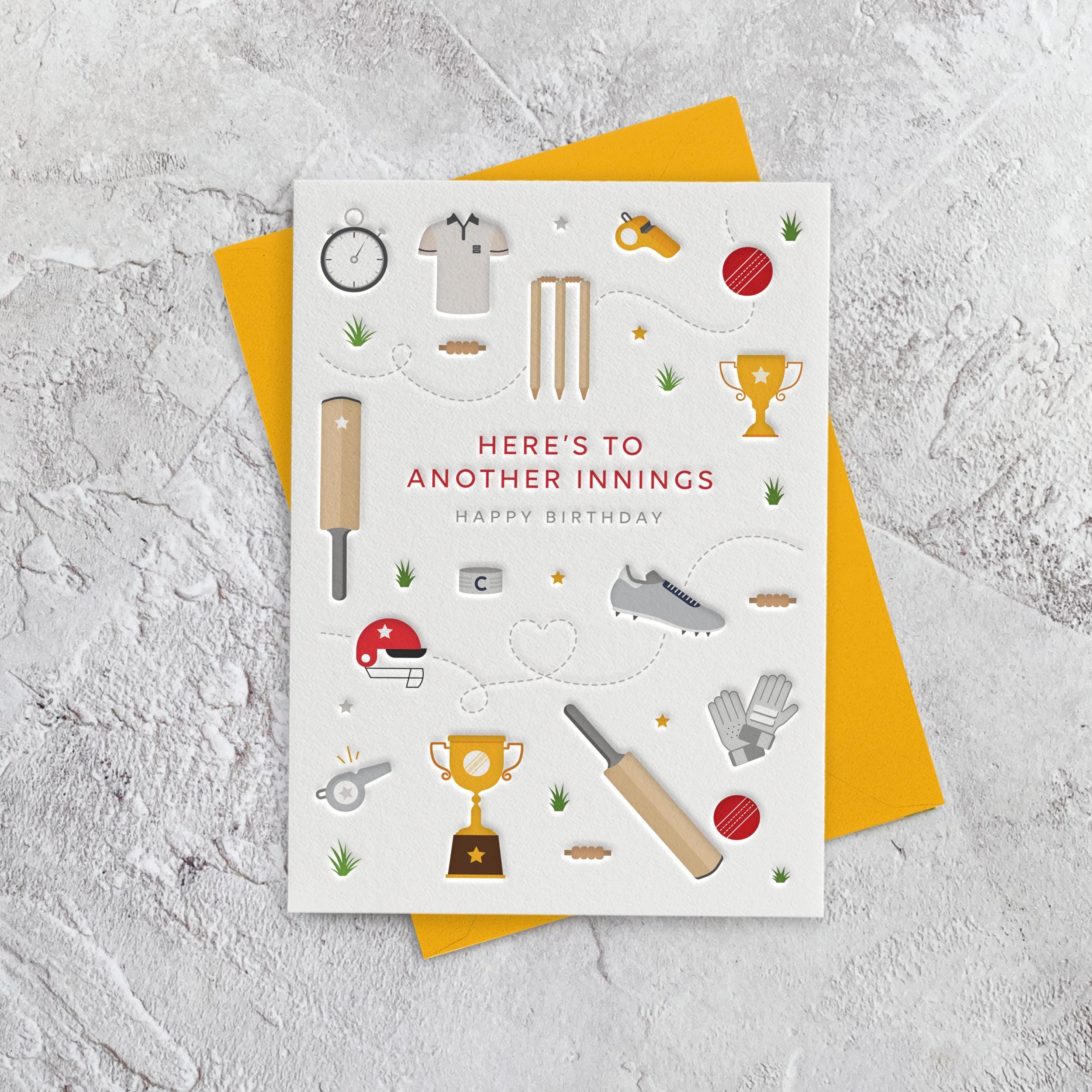 Happy Birthday Cricket Letterpress Style  Greeting Card (Dad, Brother, Friend, Sport)