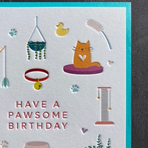 Happy Birthday Cats-kaart in boekdrukstijl (moeder, vrouw, oma, zus, vriend)