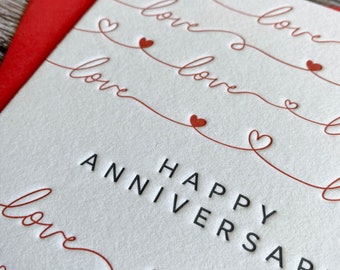 Happy Anniversary Letterpress Greeting Card, Husband, Wife, Girlfriend, Boyfriend Wedding Anniversary