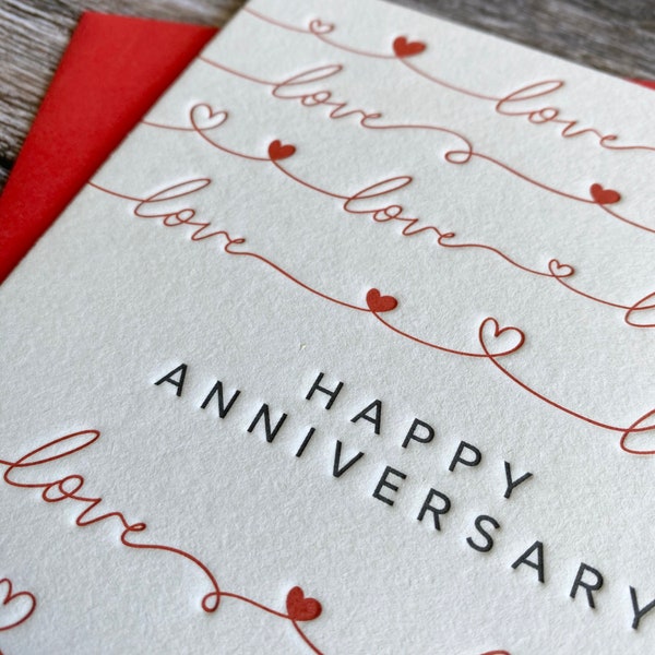 Happy Anniversary Letterpress Greeting Card, Husband, Wife, Girlfriend, Boyfriend Wedding Anniversary