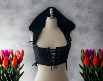 Cropped hoodie vest, corset vest, assassin vest, hooded vest