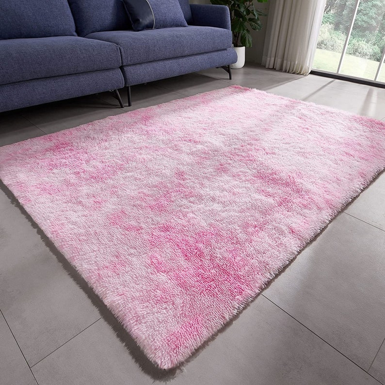Cute Pink Plush Area Rugs Pink White Shaded Plush Rugs Shag Etsy