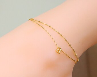 Gold Initial Anklet, Dainty Anklet, Layered Anklets, Minimalist Anklet, Customized Anklet, Gift for Her, Birthday Gift, Gifts for Girlfriend