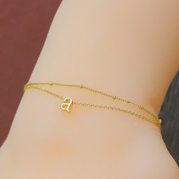 Small Letter Anklet, Custom Gold Anklet, Double Chain Anklet, Layered Anklet, Gift for Her, Gift for Girl, Party Wear Anklet, Summer Gift