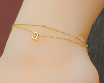 Gold Initial Anklet, Heart Charm Anklet, Dainty Anklets, Layer Anklet, Gift for Her, Birthday Gifts, Gifts for Girlfriend, Gift for Daughter