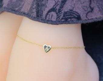 Heart Initial Anklet, Gold Anklet, Initial Anklet, Dainty Anklet, Chain Anklet, Gifts for Her, Birthday Gifts, Gifts for Wife, Gifts for Mom