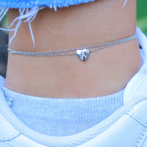 Silver Layered Anklet, Dainty Anklet, Personalized Anklet, Initial Name Anklet, Gift for Her, Anklet for Girl, Gift for Mom, Anklet for Her