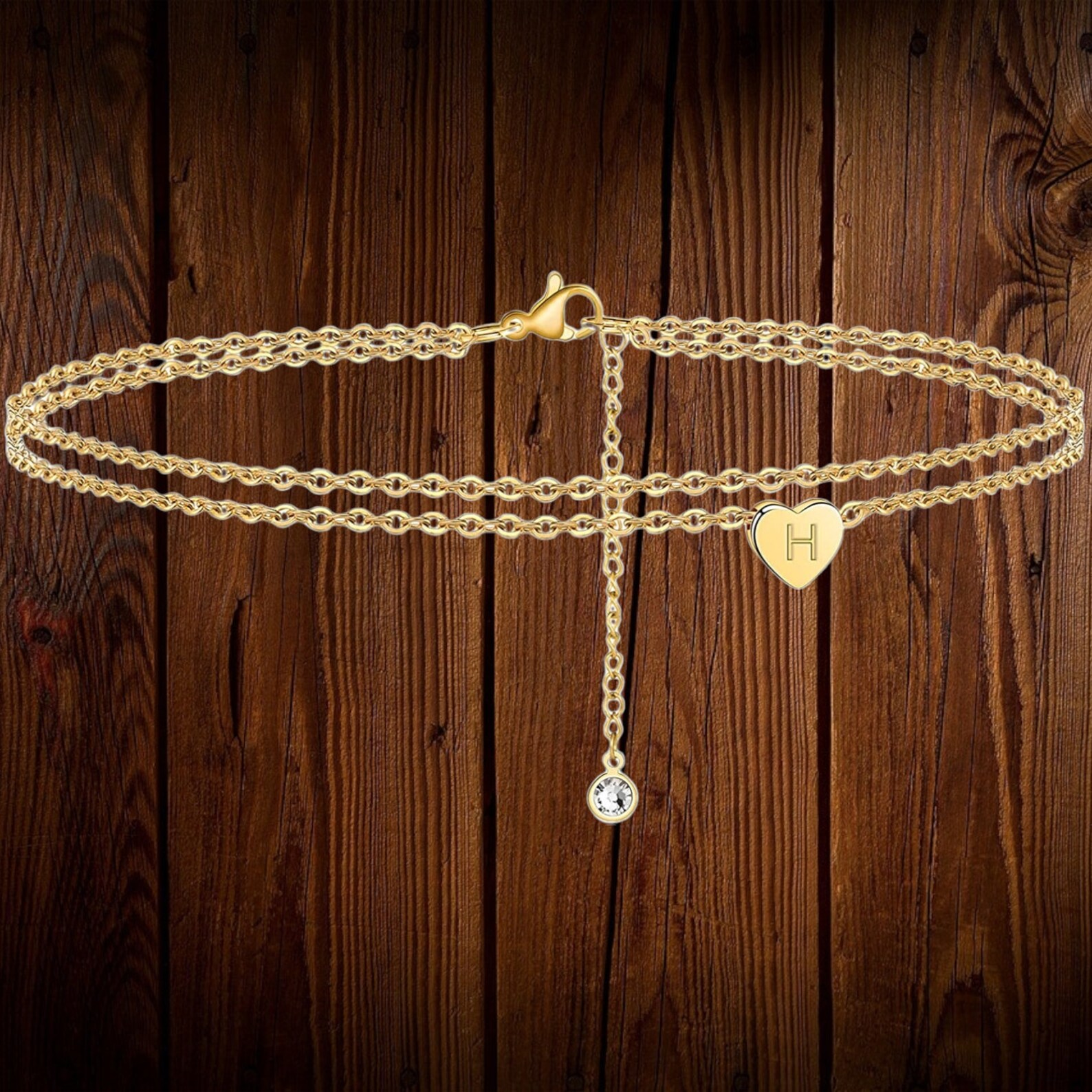 Ankle Bracelets 14K Gold Plated Dainty Layered Heart Initial Etsy