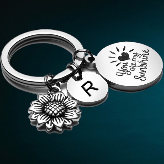 Sunflower Keychain Your Are My Sunshine Lettering Keyring Couple Key Chain AU 
