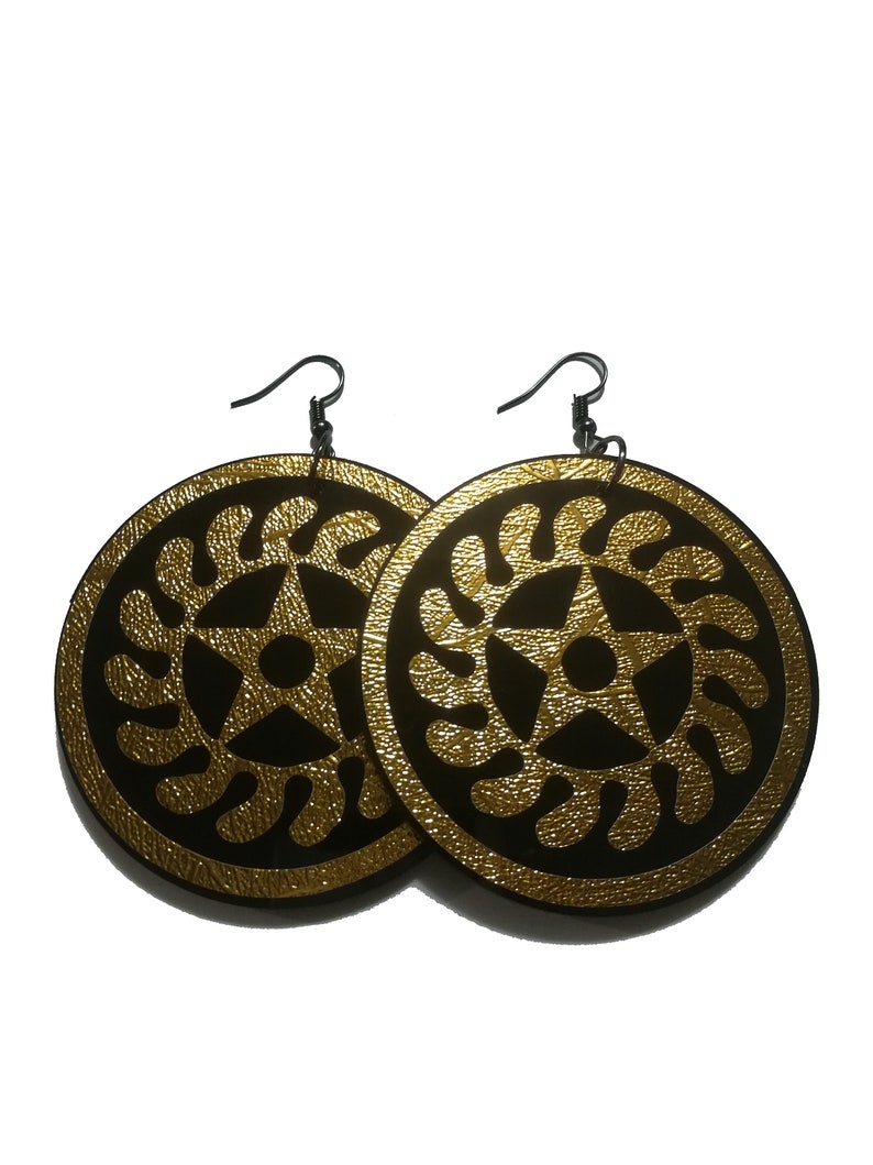 Afrocentric Adinkra Earrings Black and Gold SESA WO SUBAN African Symbol - Etsy