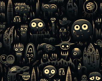 Cute Nighttime Monsters Digital Tile Art – Whimsical Designs for Kids' Spaces