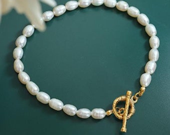 Buckle Natural Baroque Freshwater Pearl Beaded Chain Bracelets