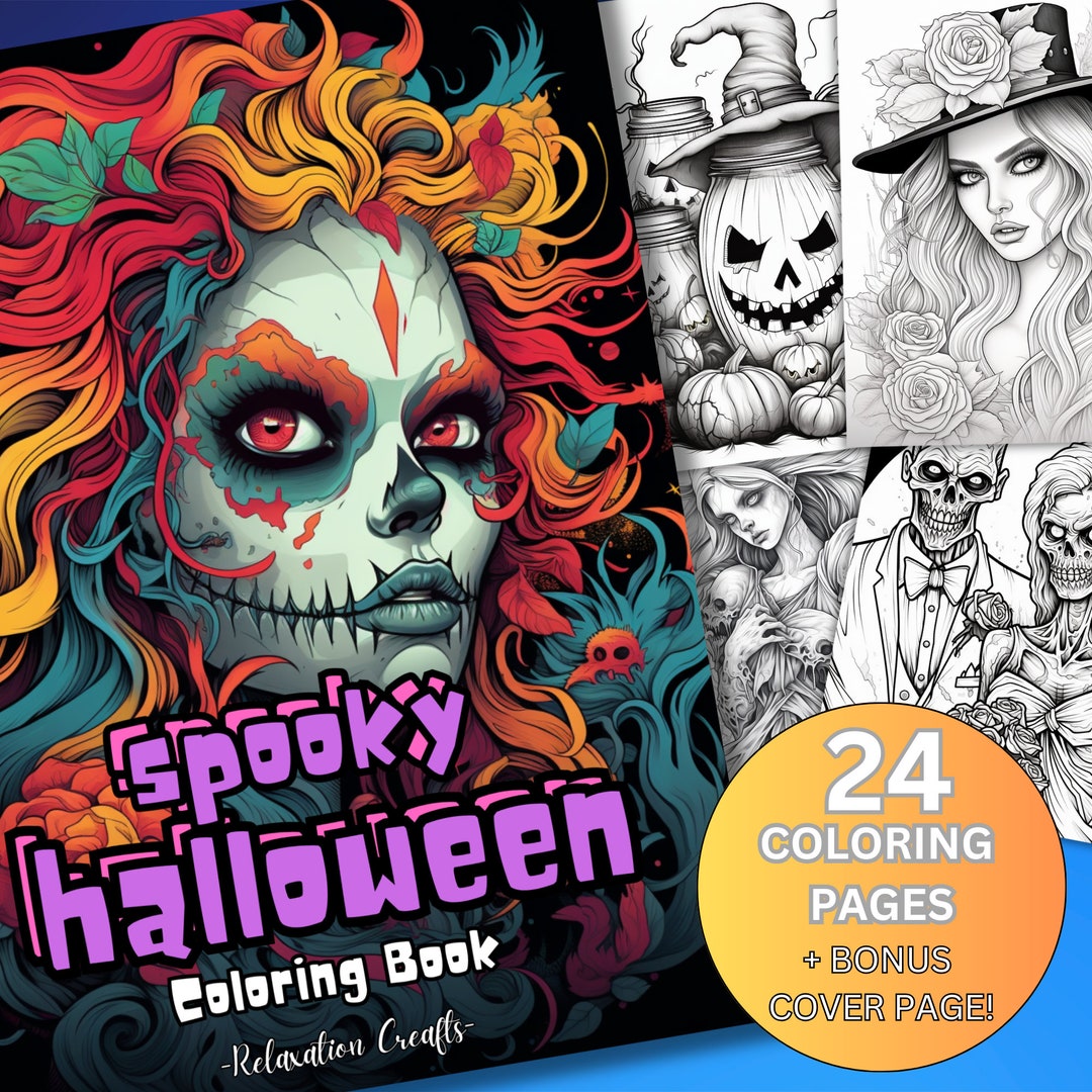 Spooky Halloween Adult Coloring Book Stress-relieving Skeletons & Zombies Printable PDF Unique ...