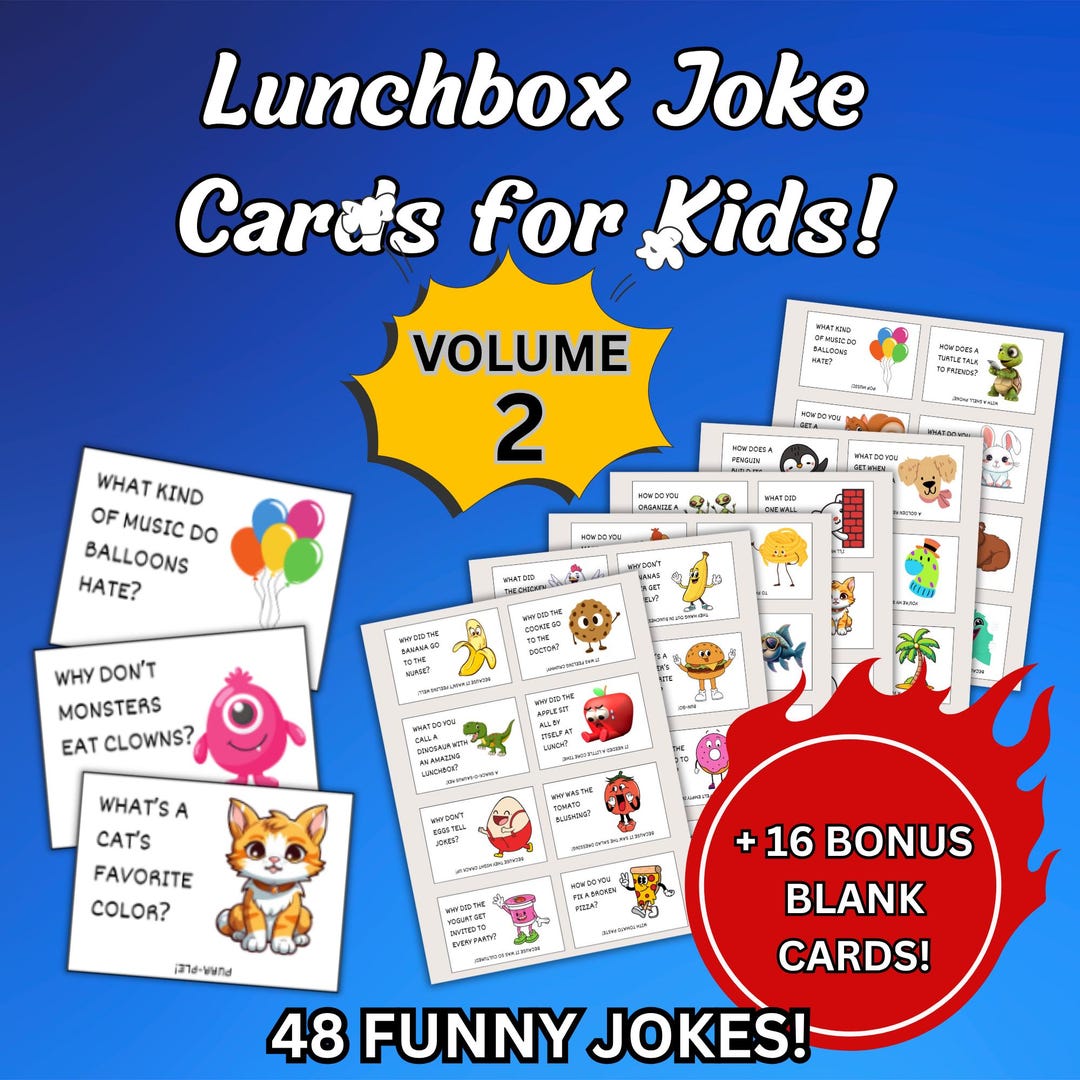 Funny Lunchbox Joke Cards for Kids: Printable School Lunch Notes (PDF ...
