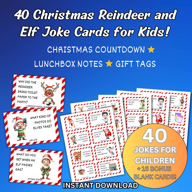 40 Printable Christmas Reindeer and Elf Joke Cards for Kids - Etsy