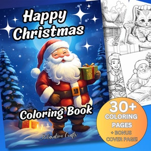 30+ Seiten Frohe Weihnachten Malbuch, für Kinder & Erwachsene, Graustufen, Plus BONUS Deckblatt ohne Beschriftung, digitaler Download