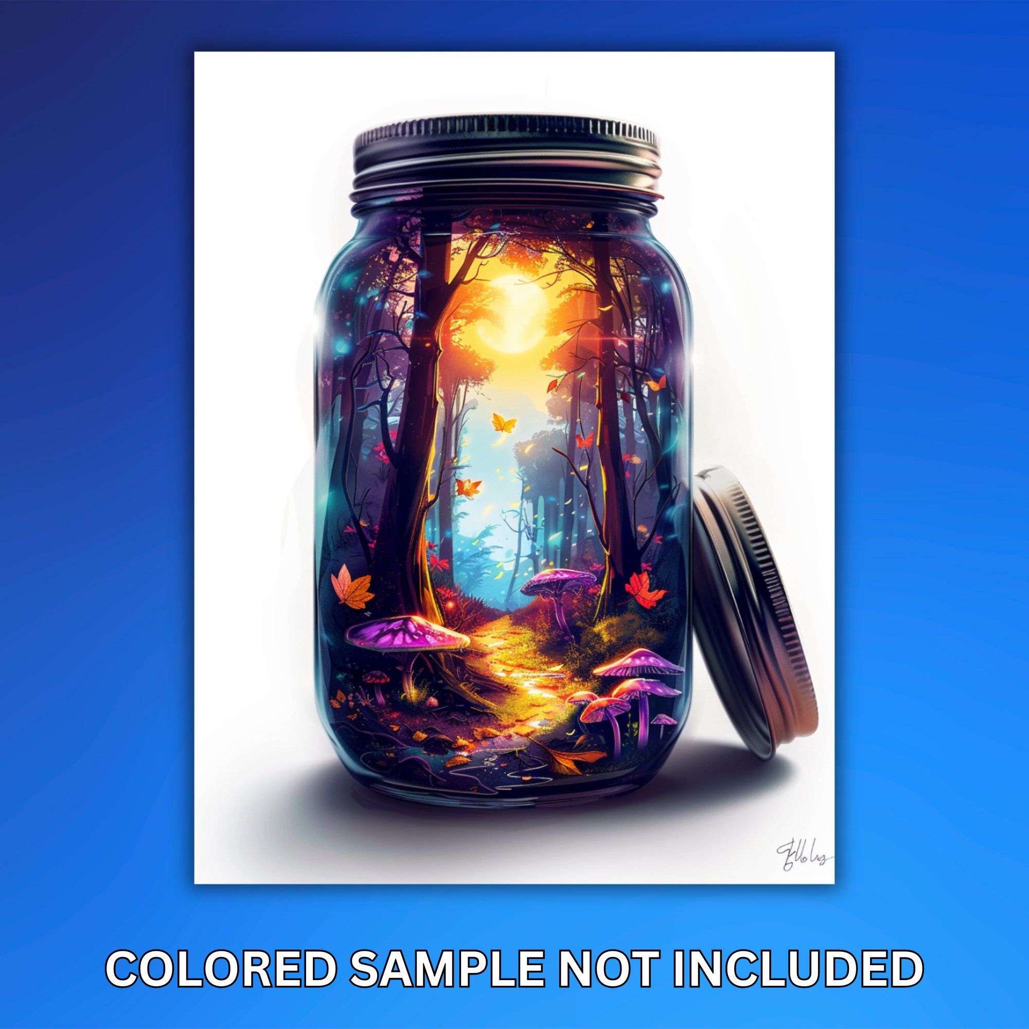 Magic Forest Jars Coloring Pages: 70 Grayscale Designs (digital ...