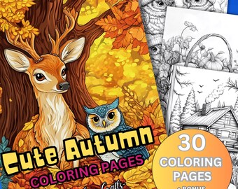 Autumn Grayscale Coloring Pages | Fall Theme, Pumpkins & Leaves (PDF Pattern)