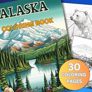 30 páginas de páginas para colorear de Alaska para adultos, intrincadas páginas para colorear con temática de Alaska, descarga digital, ¡explore las espléndidas maravillas de Alaska!